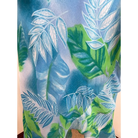 Women’s MIDI Dress 8 Spaghetti Straps High Low Ruffled Hem Blue Green Palm Trees - Picture 8 of 14